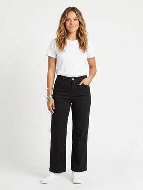 Baukjen Black Wide Leg Crop Pants High Rise Sustainable Sz 6 (UK 10)